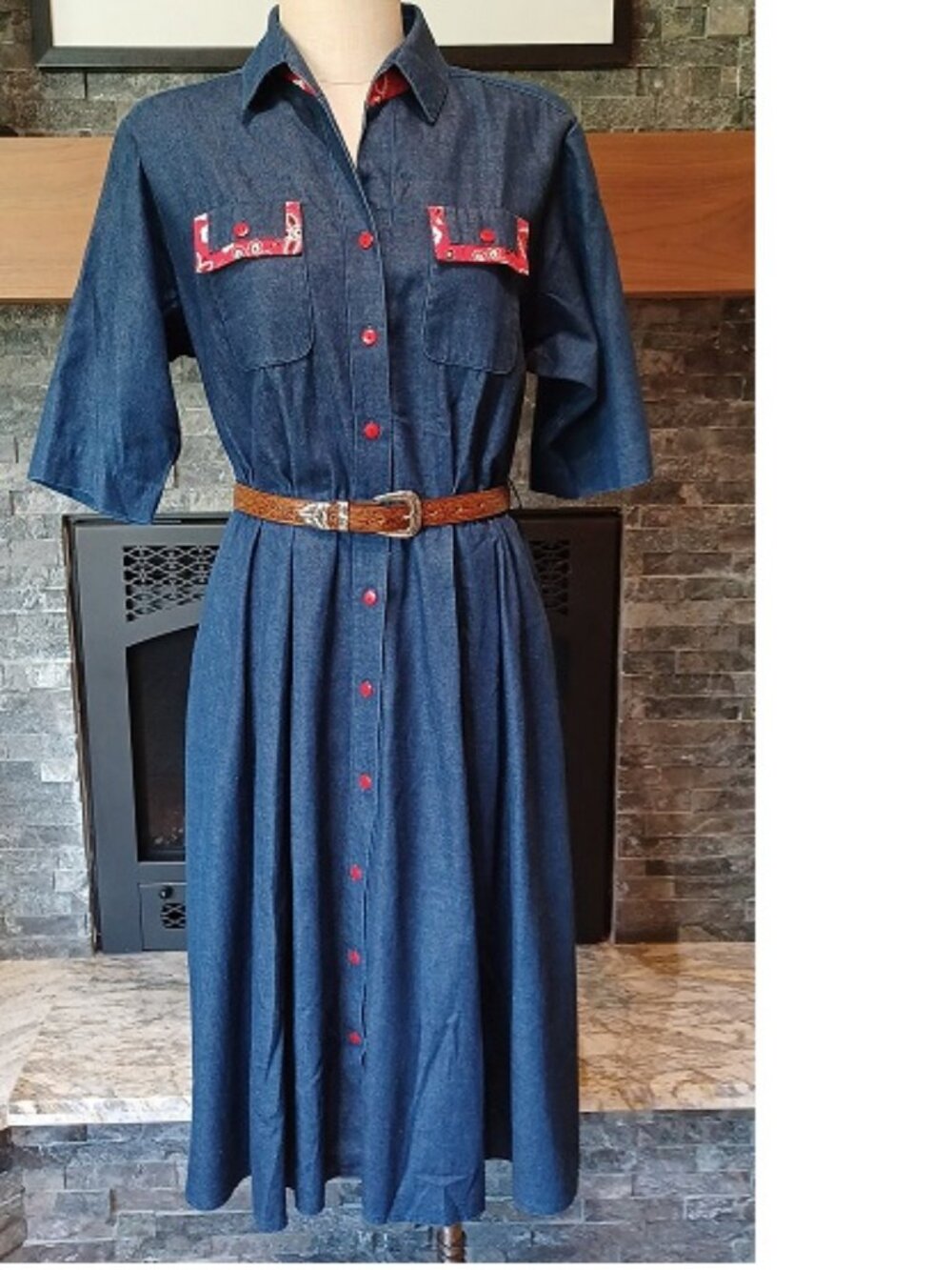 VTG COWGIRL MIDI DRESS Denim Festival Western Vintage SIZE 12 Fabulous!